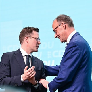 CDU-Landesvorsitzender Manuel Hagel mit Bundeskanzler Friedrich Merz