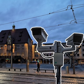 Marktplatz Heilbronn am Abend mit Überwachungskamera (Montage)