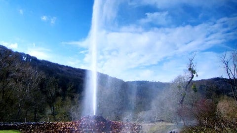 Der Geysir Andernach ist mit seiner etwa 50 bis 60 Meter hohen Fontäne der höchste Kaltwassergeysir der Erde. (Foto: SWR) Der Geysir Andernach ist mit seiner etwa 50 bis 60 Meter hohen Fontäne der höchste Kaltwassergeysir der Erde.