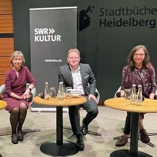 Denis Scheck, Cornelia Geißler, Carsten Otte und Beate Tröger in der Stadtbibliothek Heidelberg